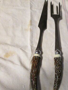 2 pc vtg Crown of Italy carving set fork and carving knife stainless japan